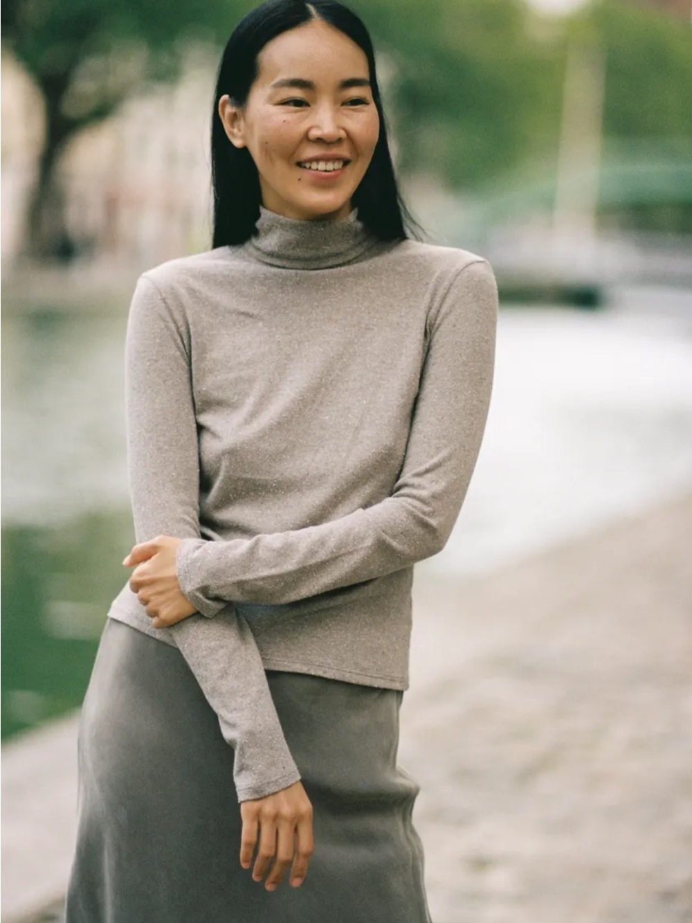 Ozma Marianne Turtleneck Tee, size M Twig Heather